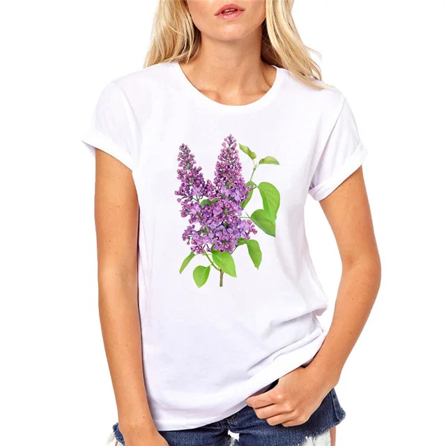 Sivka Podružnice Lilacs Majica Ženska Priložnostne Bela TShort Rokav Ustvarjalnost Odorous T-Shirt Kul Dekleta