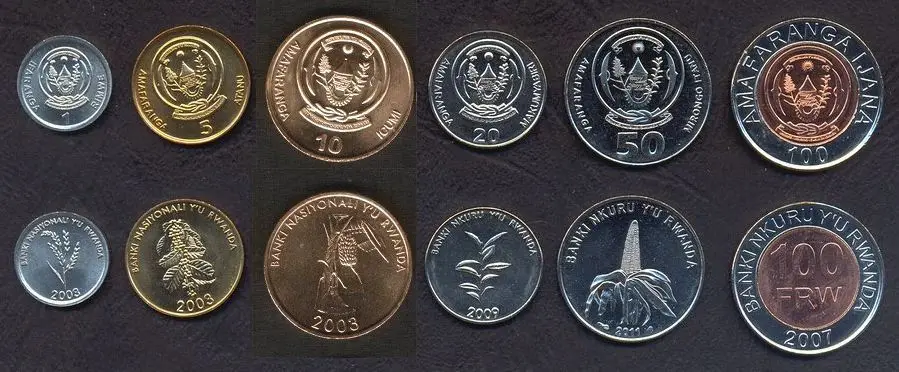 Sklop 6 Ruandi Kovancev Nove blagovne Znamke Originalna Zbirateljski Kovanec UNC