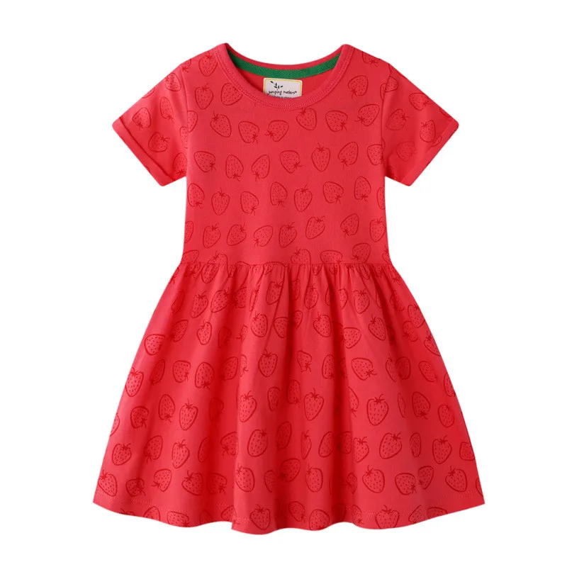 Skoki metrov Baby Dekleta Rdeče Jagode Risanka Poletne Obleke Otroci Nov Modni Kratkimi Rokavi, Bombažne Obleke Vroče Prodajo 2020