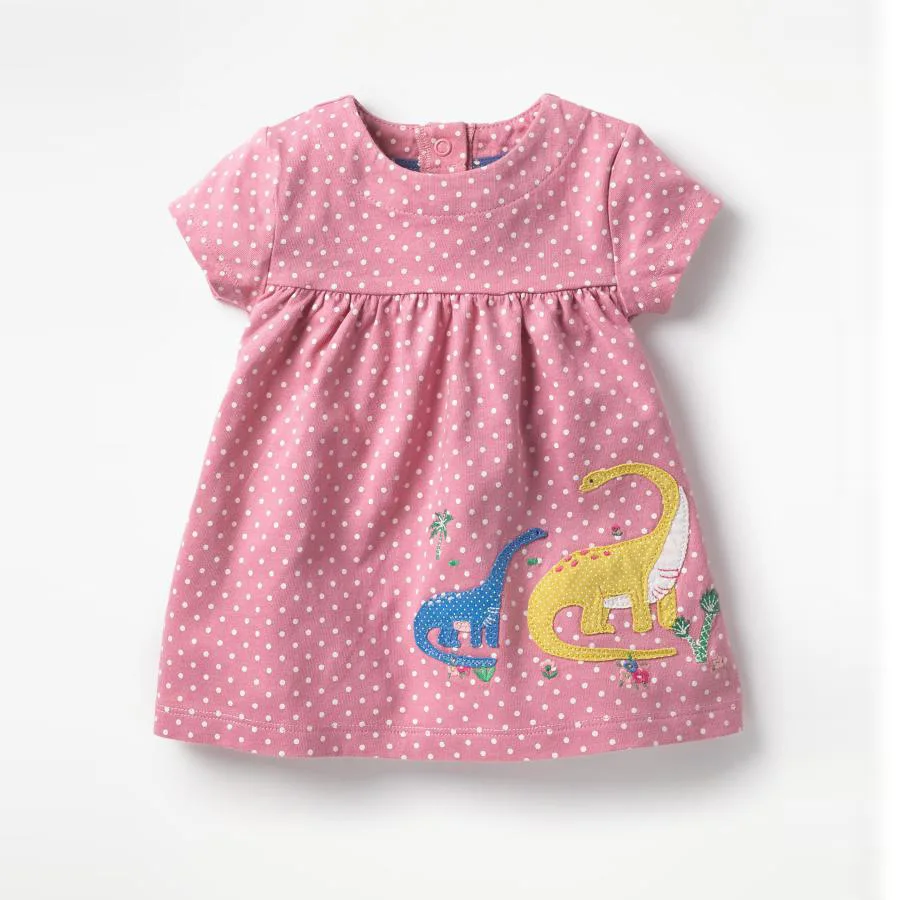Skoki metrov vroče prodajo risanka obleke baby dekleta novo zasnovan poletnih oblačil, z aplicirano srčkan ptica vrh kakovosti obleko