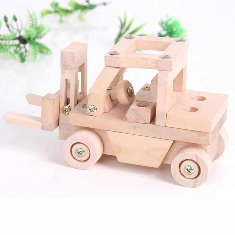 Skupina Demontaža Lesenih Gradbenih Igrače Sestavljeni Viličarja Model Izobraževalne Miniaturne Igrače DIY