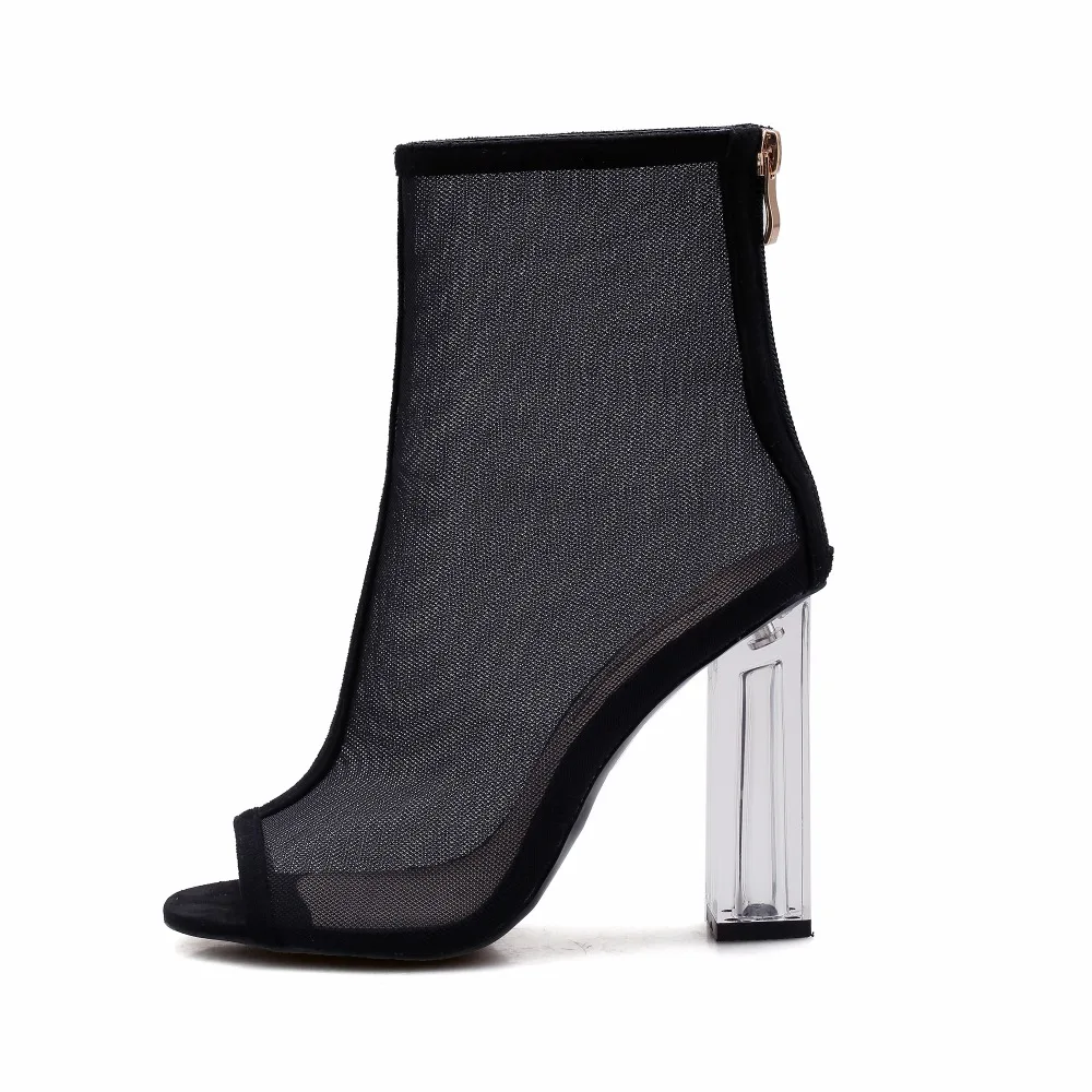 Slaven Black Glej Skozi PVC Kratke Ženske Škornji Plastičnih Jasno, Škornji Točke Toe Blok Petah Jasno, Visoke Pete najvišje Kakovosti