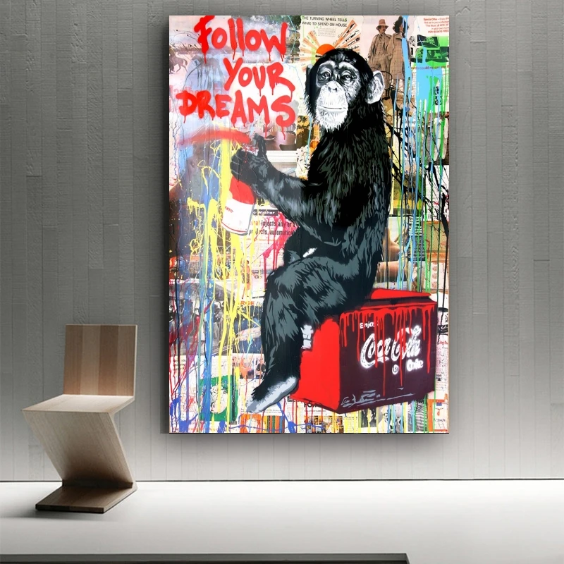 Sledite svojim Sanjam Orangutan Oljnih Slik na Platnu Wall Street Art Grafiti Pop Art Platno, Tisk za dnevno Sobo Cuadros Dekor