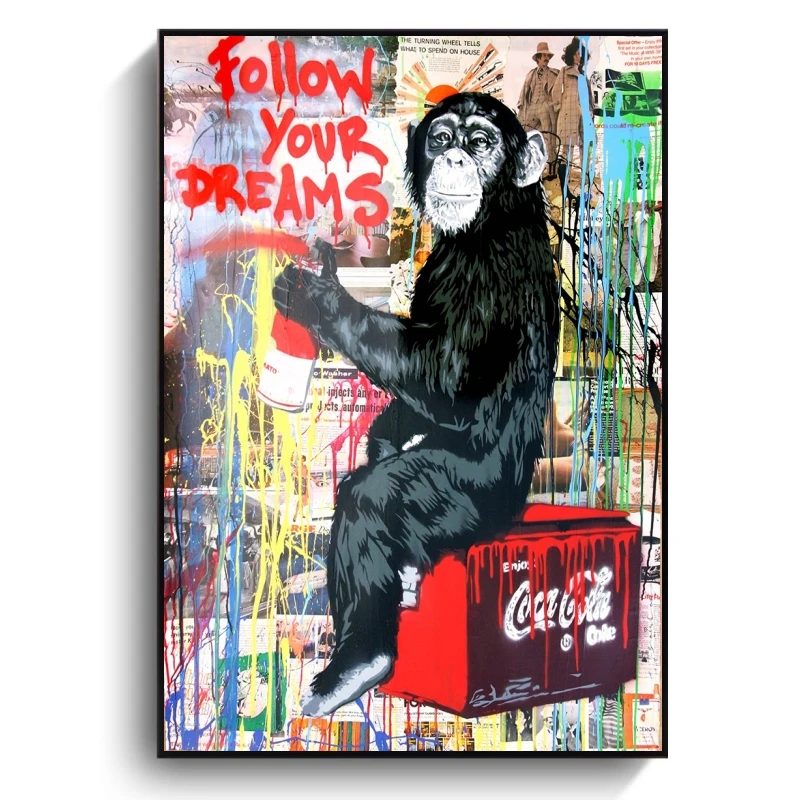 Sledite svojim Sanjam Orangutan Oljnih Slik na Platnu Wall Street Art Grafiti Pop Art Platno, Tisk za dnevno Sobo Cuadros Dekor