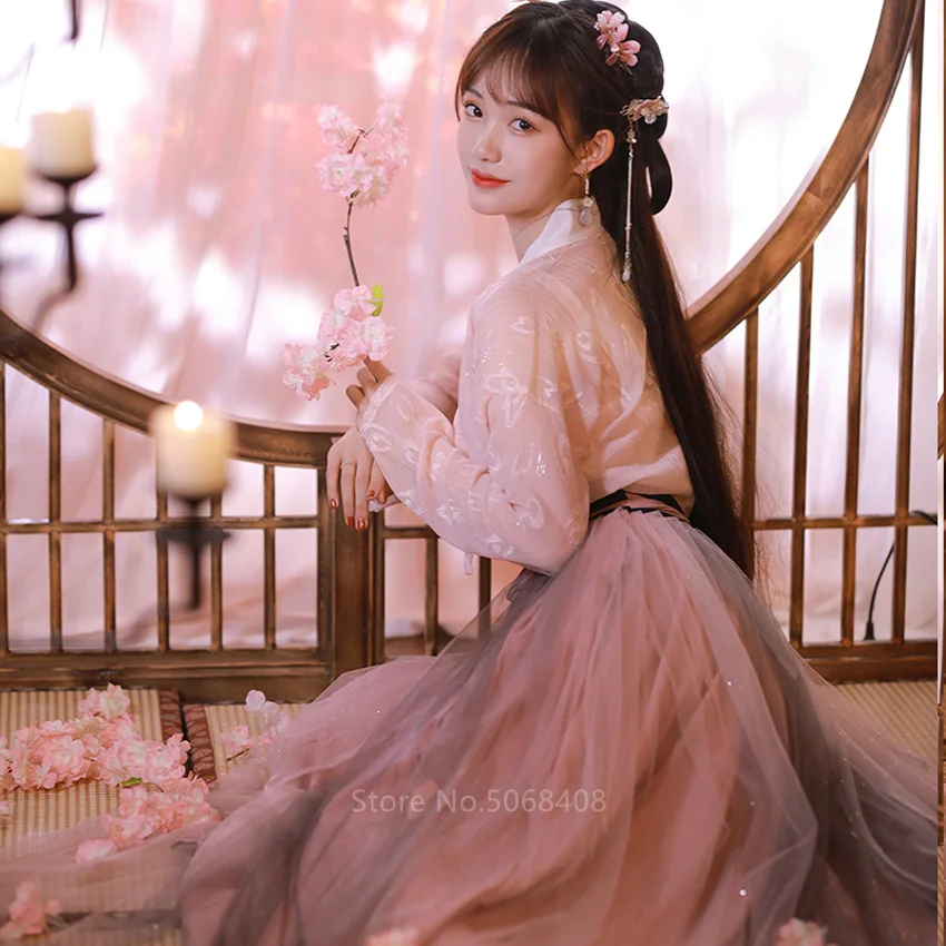 Slikovito Pravljice, Cosplay Tradicionalni Kitajski Kostum za Ženske Elegantne Hanfu Obleko Dekle, Ljudski Ples, Starinski Vezenje Cvetlični