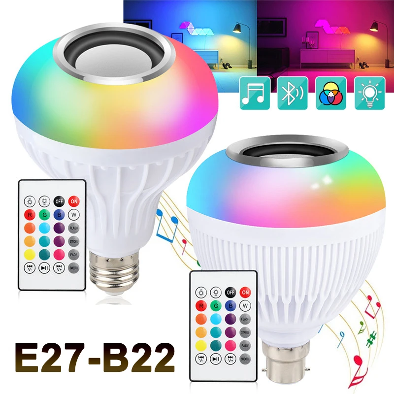 Smart E27 B22 Ampul LED Sijalka RGB Svetlobe Brezžični Bluetooth Audio (zvok Bluetooth Zvočnika Predvajanje Glasbe Zatemniti Svetilko z 24keys Daljinski upravljalnik