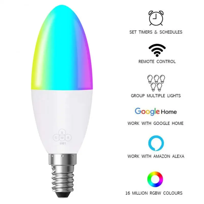 Smart Glasovni Nadzor Sveča Žarnica E14/E26/E27/B22 RGB Žarnica Življenje 6W Led Luči Združljiv Za Alexa In Google Doma Glasovni Nadzor