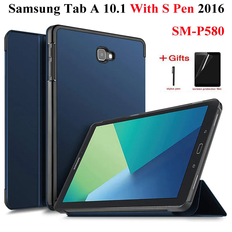 Smart PU Usnjena torbica Za Samsung Galaxy Tab A6 S Pen 10.1 2016 SM-P580 P585 Kritje Za Tab 10.1 S torbica Pen+Film+Pen