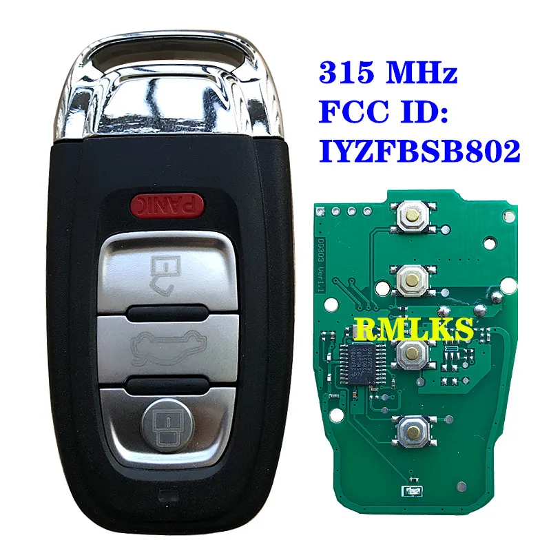 Smart Remote Key Fob 4 3 Gumbi+1 315MHz ID46 Čip FCC ID: IYZFBSB802 Za Audi A3 A4 A5 A6 A8 Quattro V5 V7 A6 A8 HU66 Rezilo
