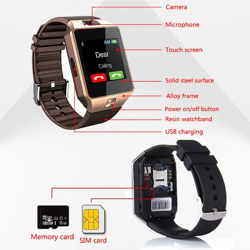 Smarth Gledal z Bluetooth DZ09 Šport Pametno Gledati LED Digitalno ročno uro Fitnes Tracker Smartwatch Reloj Inteligente Mujer