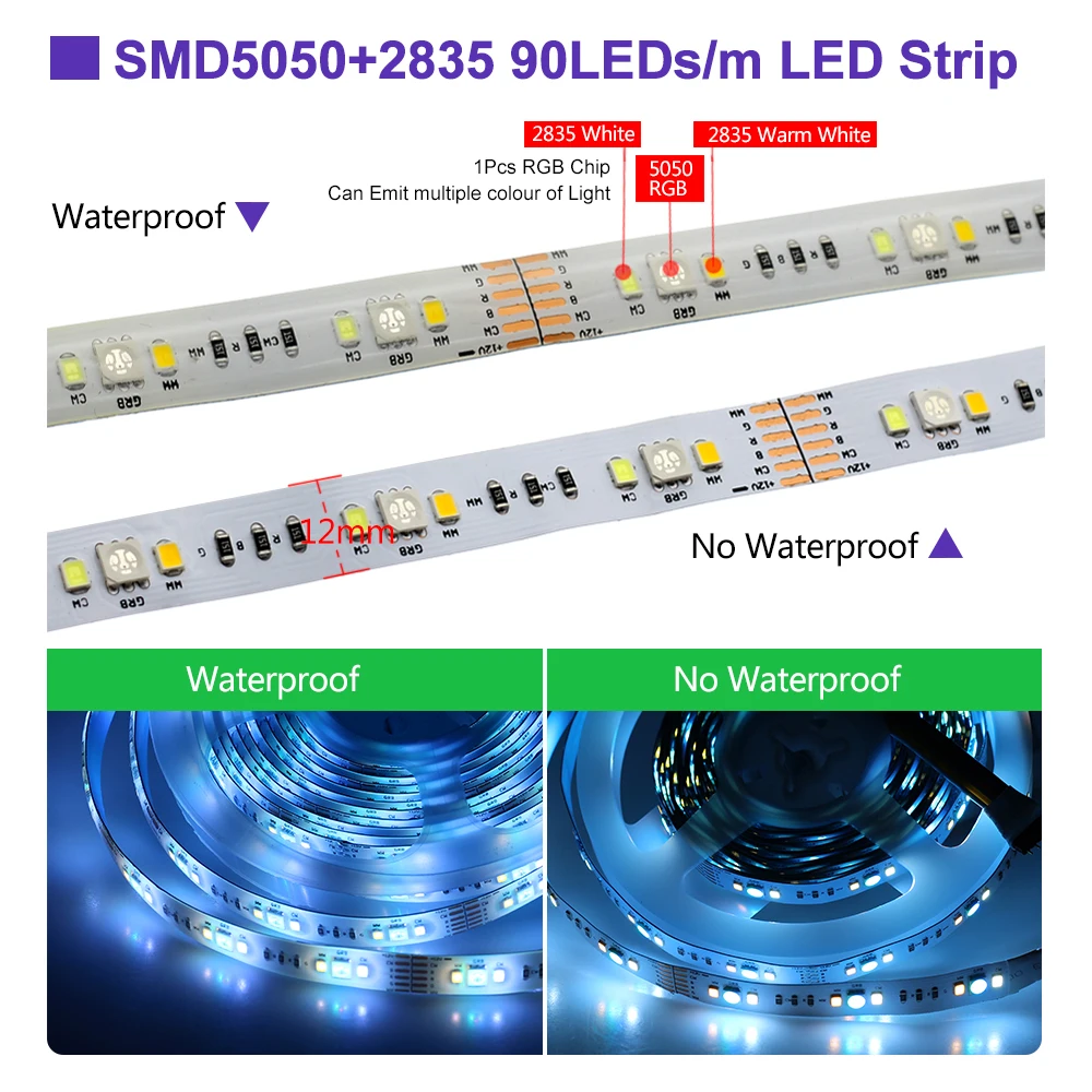SMD 5050 RGB LED Trak Vodotesen 5M 60/90LEDs DC 12V SCT RGBCCT RGBW RGBWW Bela Topla Bela Upogljiv Led Trak Svetlobe