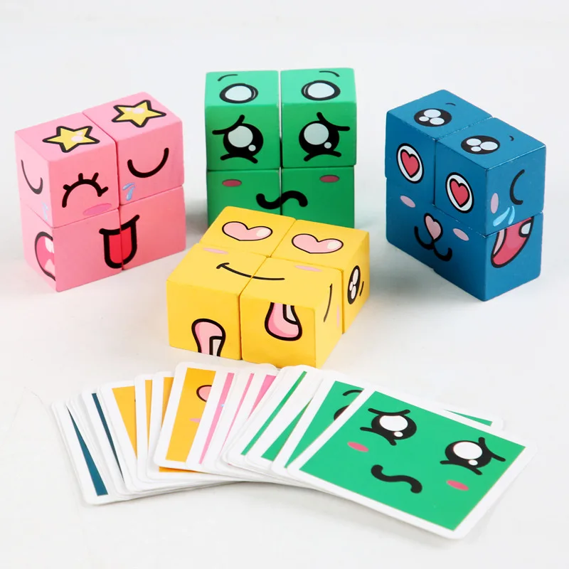Smešno Lesene Stranka Igre Spreminjajočim Igrače Otrok Izraz Puzzle gradniki Učenje, Izobraževanje Darila za Otroke