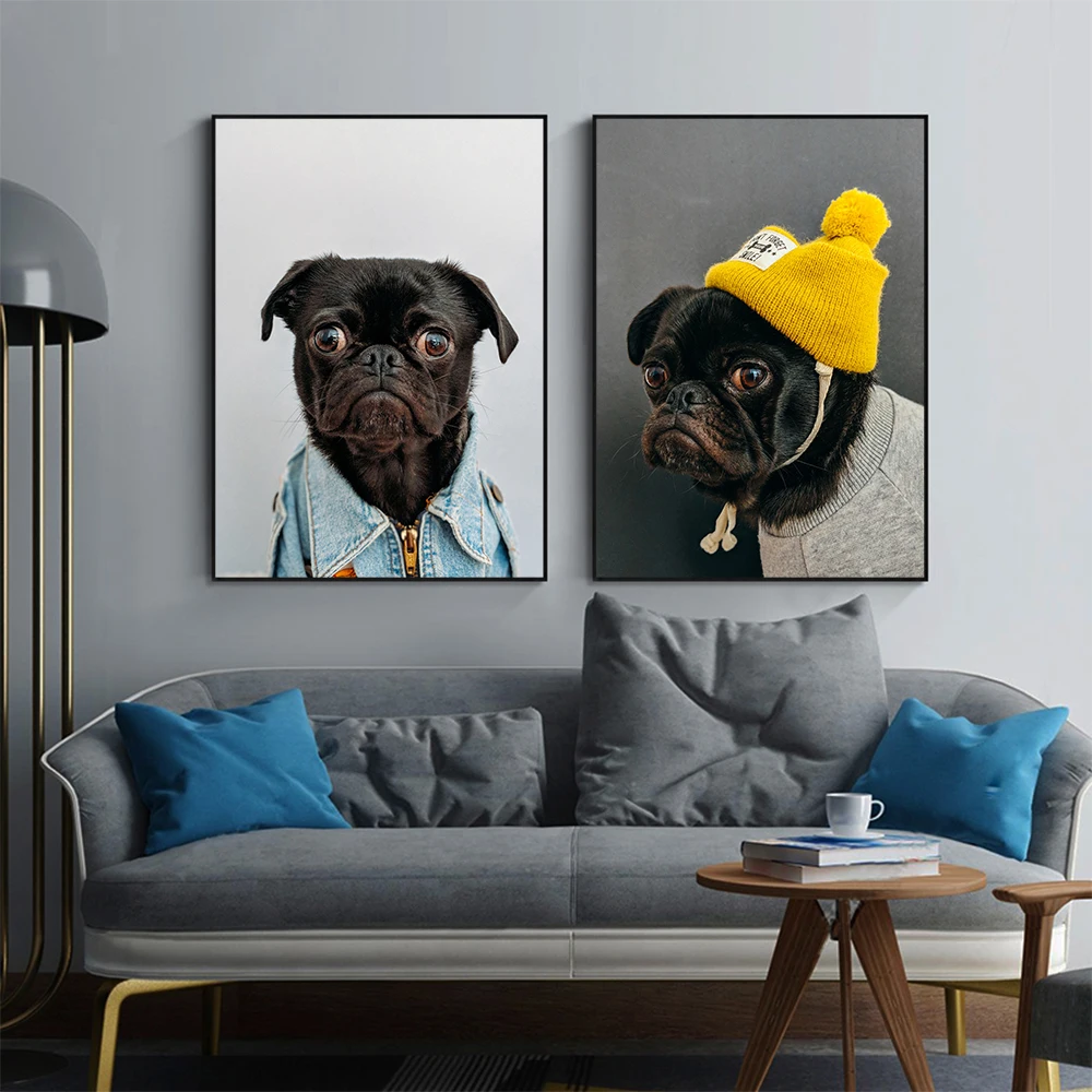 Smešno Pug Dog Vrtec Wall Art Platno Slikarstvo Nordijska Živali, Hišne živali, Psa, Plakatov in Fotografij Slike za Otroka Otroci Dnevna Soba Dekor