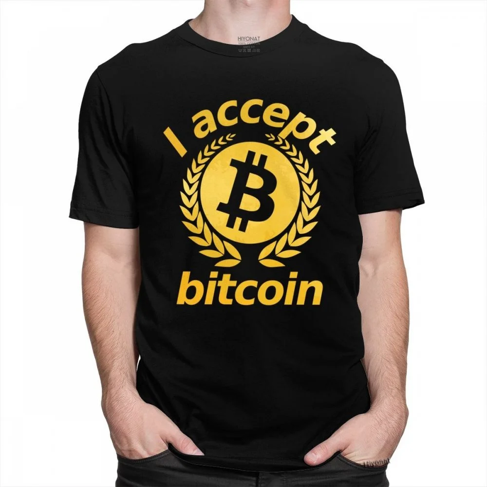 Smešno sprejemam Bitcoin Majica s kratkimi rokavi Moški Kratka Sleeved BTC T-shirt Cryptocurrency Crypto Blockchain Tshirt Čistega Bombaža Tee Vrhovi Merch