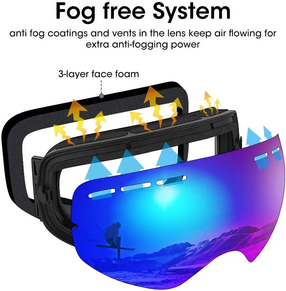 Smučarska Očala Snowboard Snow Očala Anti-fog Velikih Smučarskih Masko in Očala za Zaščito pred UV žarki Prostem Zimski Športi Smučanje Čevlji Za Moške, Ženske