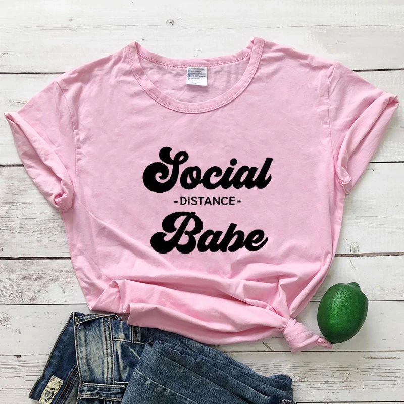 Socialna Razdalja Babe T-shirt Lepe Ženske Self Karanteno Tshirt Smešno Poletje Kratek Rokav Introvert Vrh Tee Shirt Dropshipping