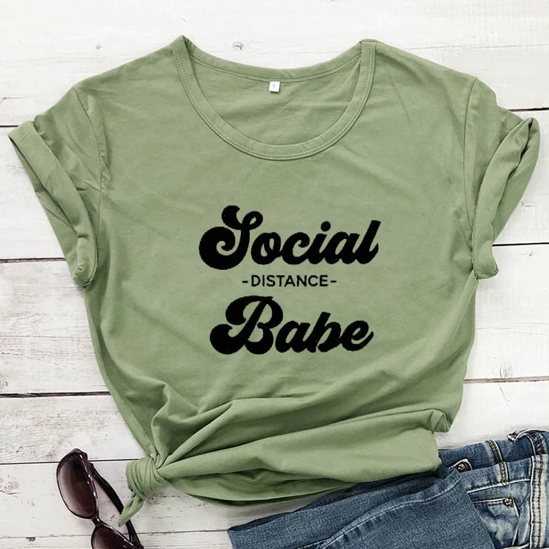Socialna Razdalja Babe T-shirt Lepe Ženske Self Karanteno Tshirt Smešno Poletje Kratek Rokav Introvert Vrh Tee Shirt Dropshipping