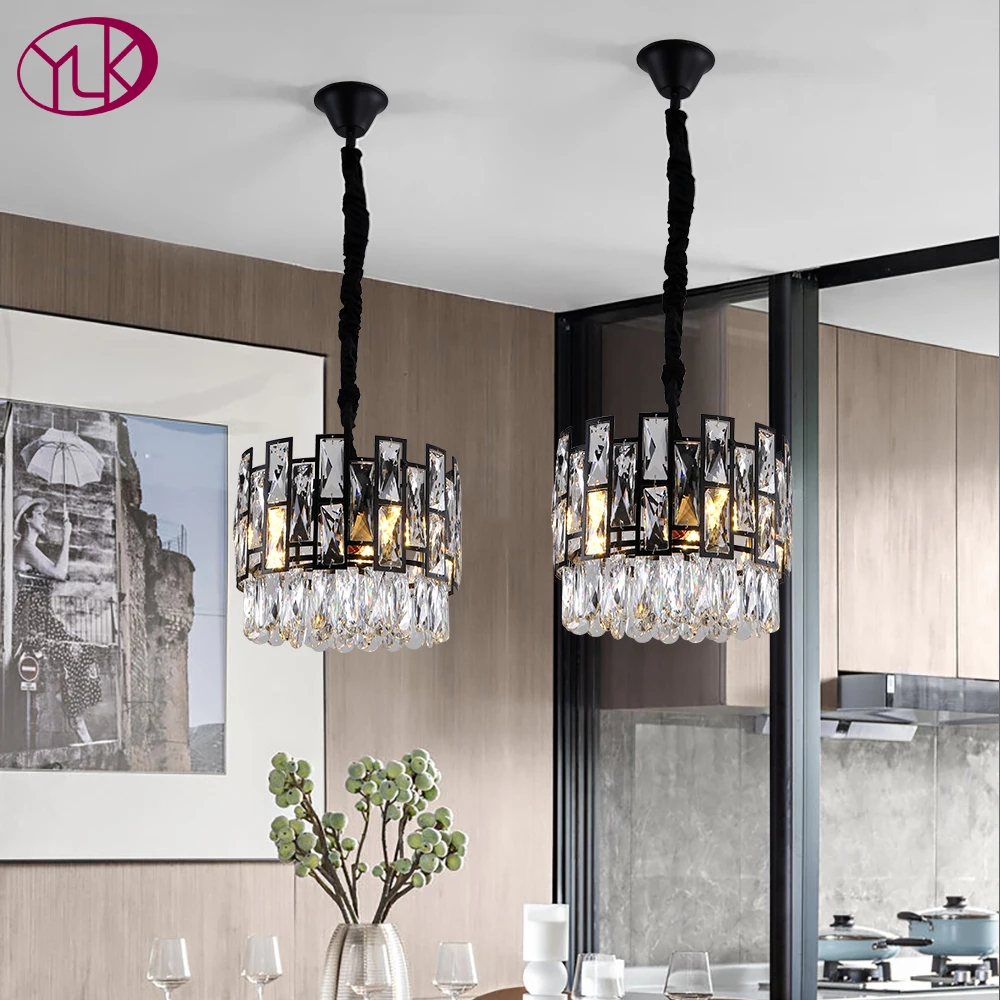 Sodobna black luster svetila za jedilnico luksuzni kuhinja otok kristalno verige lestenci doma dekoracijo cristal keramiko