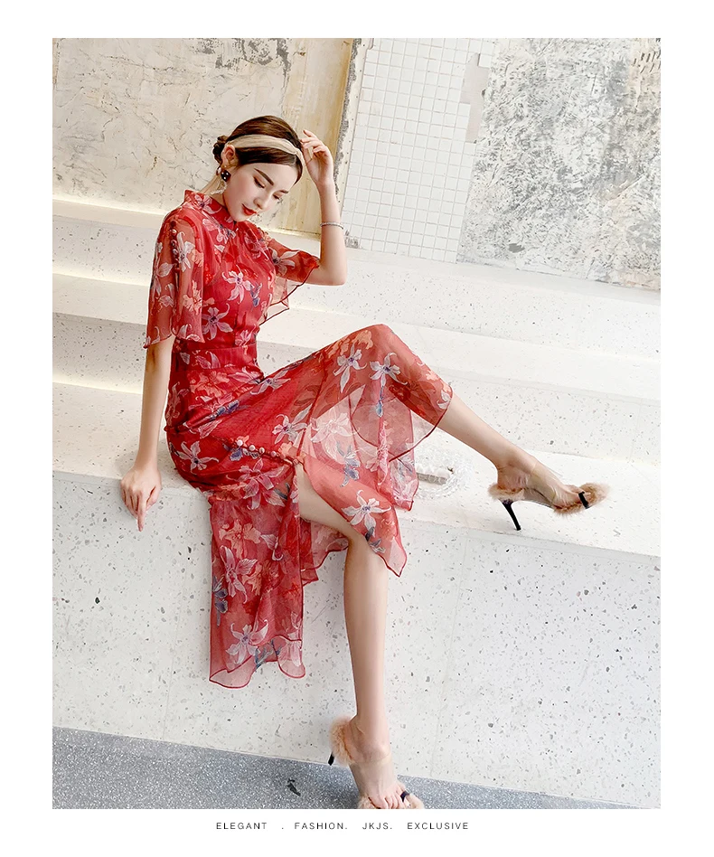 Sodobna Cheongsam Mlado Dekle Elegantno Dolgo Letnik ženska Oblačila Temperament Spremenjeno Različico Kitajski Stil Oblačenja
