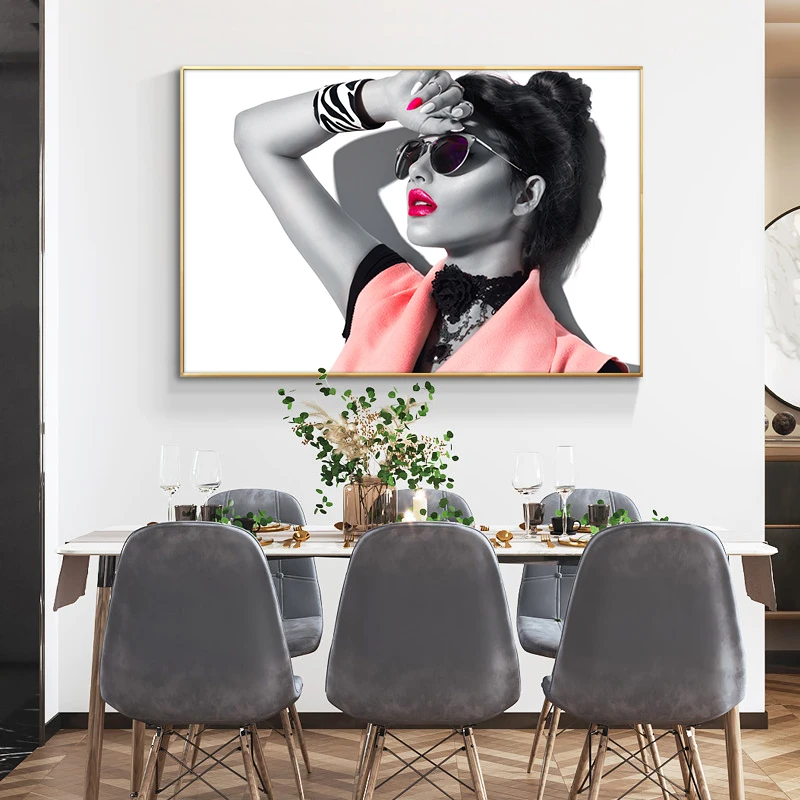Sodobna Moda Sunglass Ženska Oljna slika na Platnu Plakatov in Fotografij Skandinavskih Stenskih slikah, za dnevno sobo