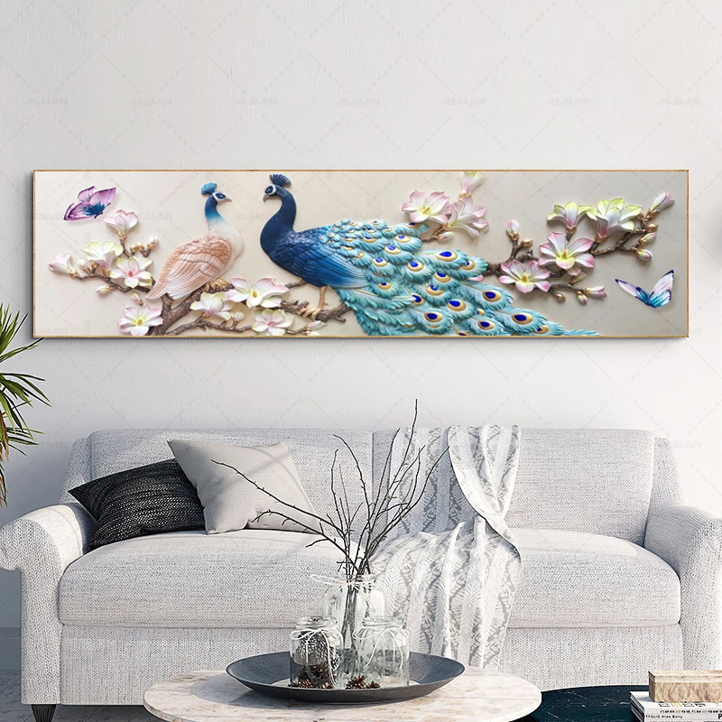 Sodobna Platno Slikarstvo Okvir HD Natisnjeni Wall Art Slike Živali Elegantno Peacock Blue Rose Cvet Plakatov Sobi Doma Dekor