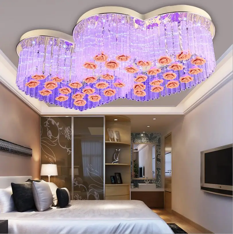 Sodobna preprost crystal LED stropna luč spalnica toplo romantično poroko soba dvojno srce stropne luči dekoracijo