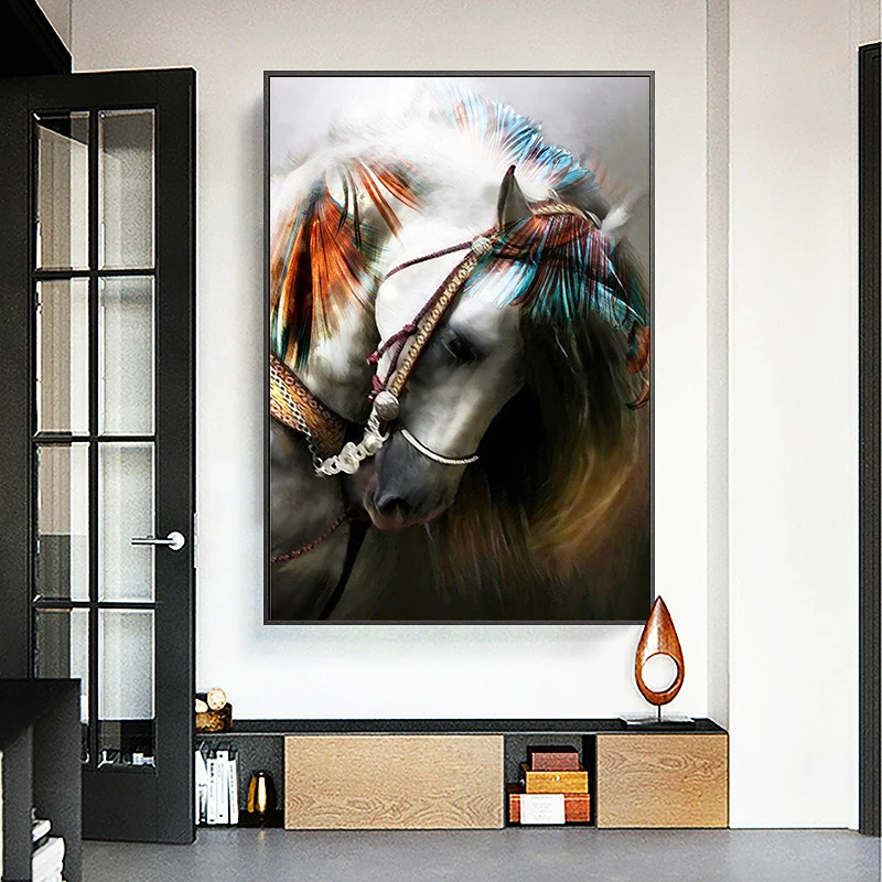 Sodobna Živali Barve Grivo Konj Umetnosti Plakatov in Fotografij Platna Slike Wall Art Slik, Dnevna Soba Dekor (Brez Okvirja)