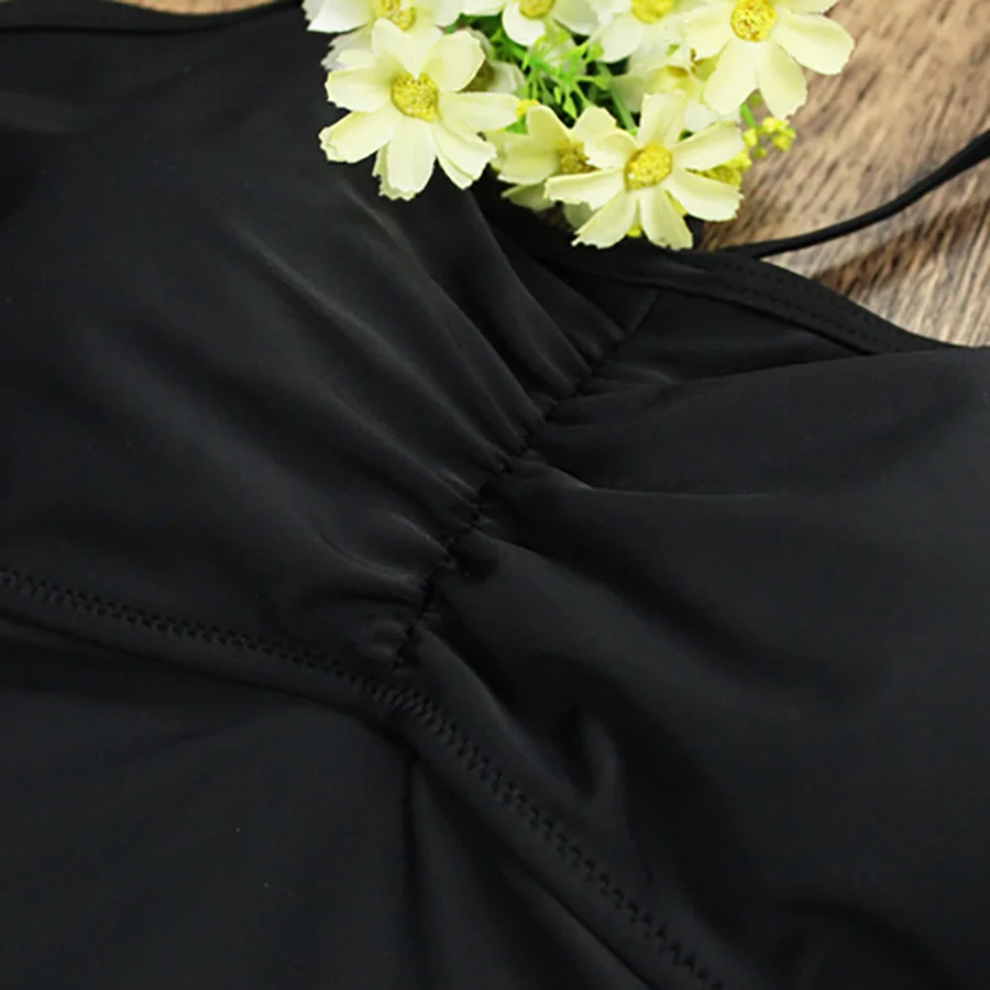 Solid Black Letnik Plus Velikost Ena Kos Kopalke za Ženske Push up Kopalke Bikini kopalke Retro Plaži nositi Povoj Bodysuit
