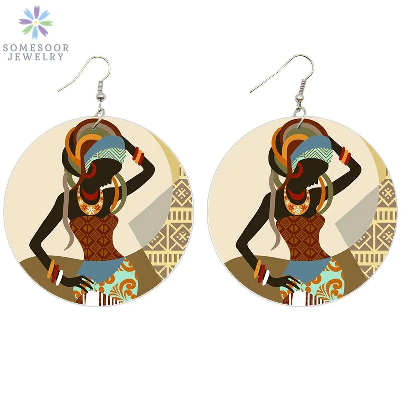 SOMESOOR Afrocentric Etnične Barve Afriški Spusti Leseno Uhani Črna Headwrap Ženska Artstic Lesa Visijo Nakit Za Ženske, Darila