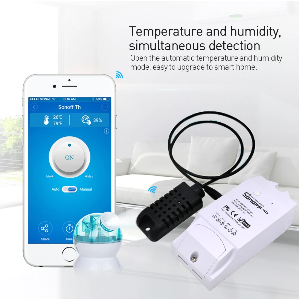 Sonoff TH16 Wifi Smart Stikalo za Spremljanje Temperature, Vlažnosti, Senzor, Wifi Smart Avtomatizacijo Doma Kit Deluje Z Alexa googlova Domača stran