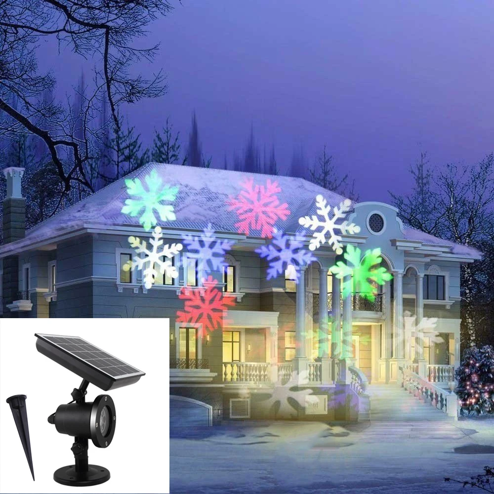 Sončne Obračanje Snežinka Projekcija Luči LED Pada Sneg Krajine Laserski Projektor Za Božič, Novo Leto, Poročni Dekor Lučka