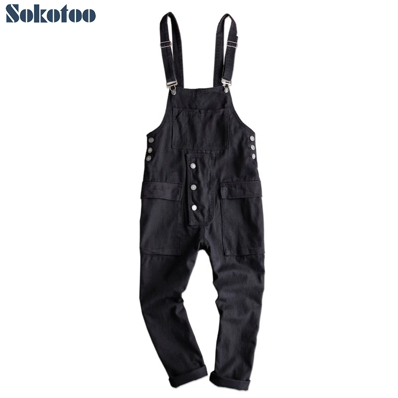 Sookotoo Moške svoboden žepi tovora hip hop hlače z oprsnikom kombinezon Pajac Naramnice jumpsuits Black kaki