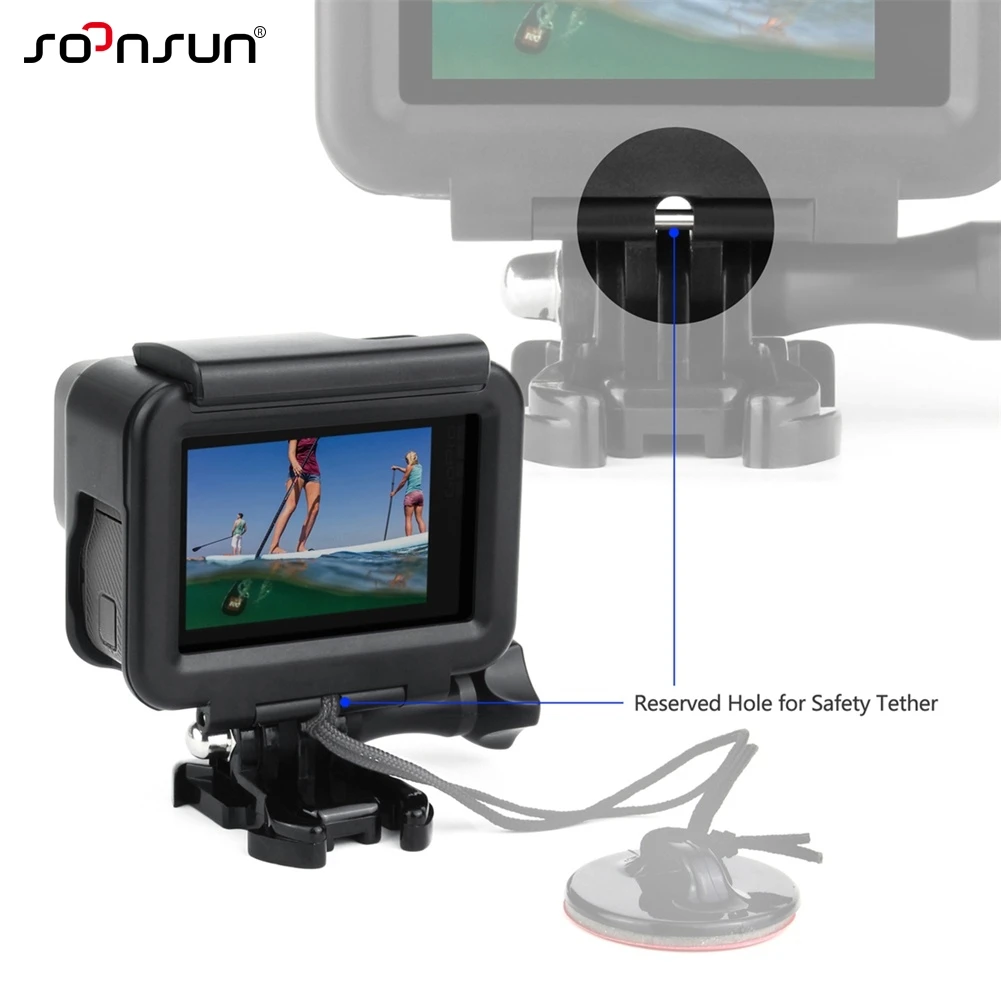 SOONSUN Standard Frame Mount Žice Connectable Zaščitno Ohišje Primeru w/ Objektiva za GoPro Hero 5 6 7 Črna Go Pro Pribor