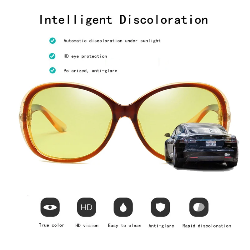 SOPRETTY Photochromic Ženske Polarizirana Night Vision Vožnje Očala , TAC Ovalne Oversize sončna Očala Rumena Očala UV400 S181