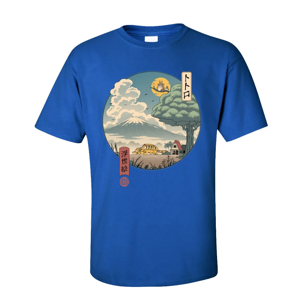 Sosedje Ukiyo-e Bombažne Tkanine T-Shirt za Moške Klasična Japonska Slog Kratek Rokav T Shirt Priljubljenih Anime Totoro Tshirt