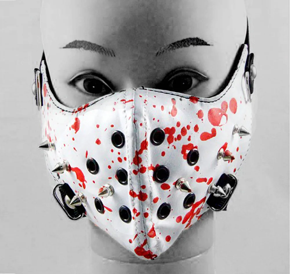Spike Steampunk Biker Masko Maškarada Krvavo belo Usnje Cosplay Unisex Gothic Punk