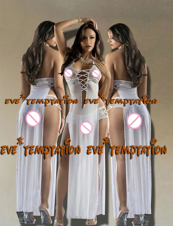 Spodnje perilo, Seksi Erotična Cosplay Seksi Ženske spodnje Perilo Erotično Sex Kostume Čipke Baby Doll Perilo belo Dolgo Obleko + hot pants A064