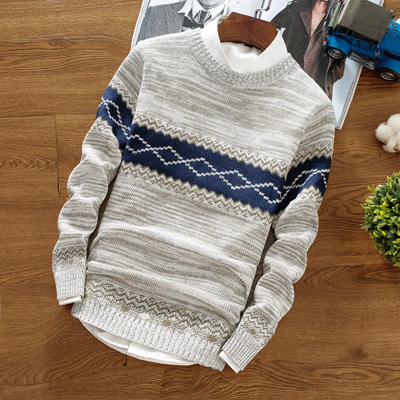 Spomladi in jeseni moške krog vratu puloverju toplo priložnostne plesti dno srajco, trend osebnost tanek prugasta mlade divje pulover