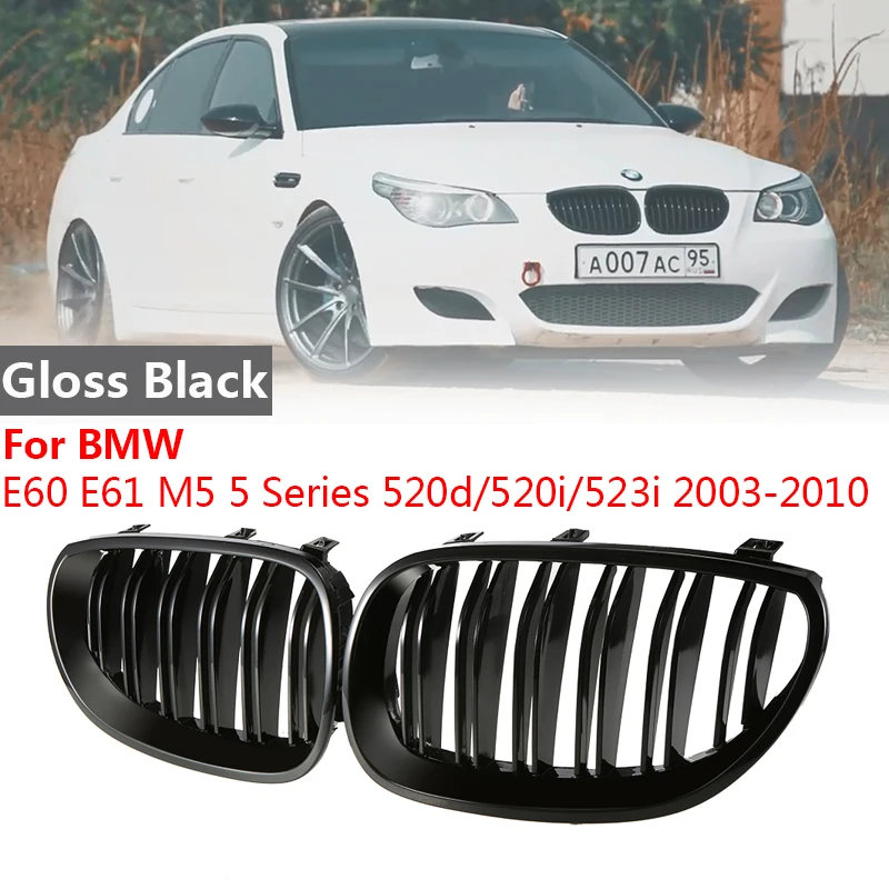Spredaj Gloss Black Ledvic Plavuti Twin Odbijača Mrežico Za BMW E60 E61 M5 Serije 5 Touring 520d/520i/523i 2003-2010
