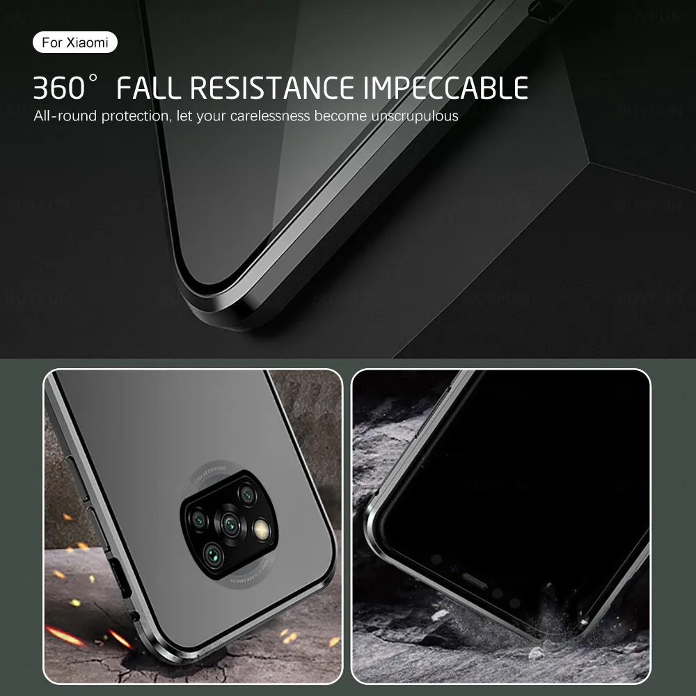 Sprednji + Zadnji dvostranski Kaljeno Steklo Flip torbica za Xiaomi Poco X3 NFC Mi Poco X 3 Pocox3 X3nfc 6.67