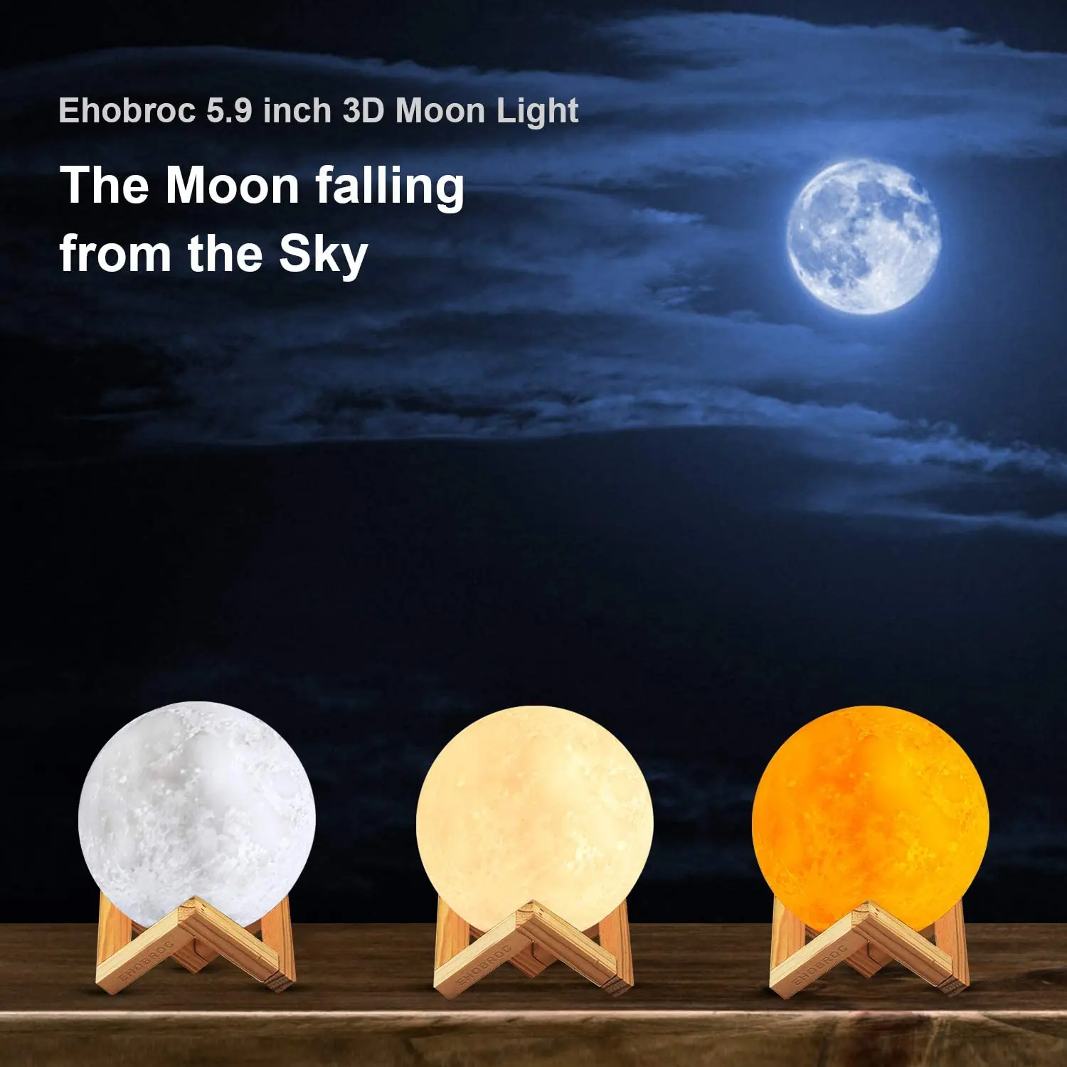 Spusti Ladje Luna Lučka 3D Tiskanja Nočna Lučka za Polnjenje 3 Barve Tapnite kontrolna lučka sveti 3 Sprememba Barve Daljinskim LED Moon Light Darilo