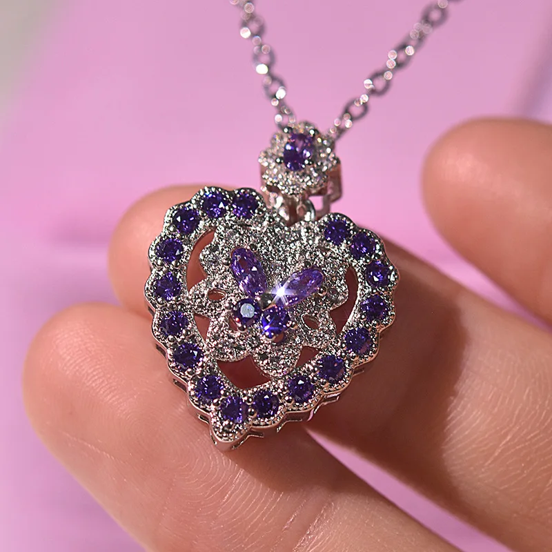Srebro S925 Ogrlica Srce Diamond Obesek za Ženske Pierscionki Bizuteria Gemstone Nakit Obesek joyas diamantna ogrlica za ženske
