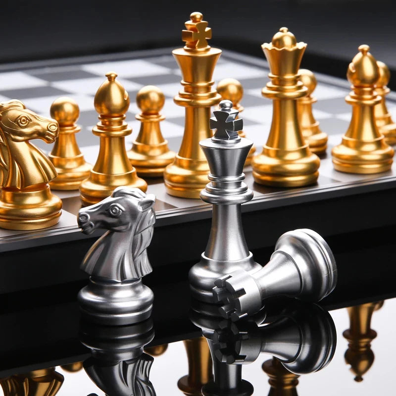 Srednjeveški Šahovska Garnitura Z Visoko Kakovostjo Šahovnici 32 Zlato, Srebro Šahovske Figure, Magnetni Igra Krovu Šah Slika Določa Szachy Checker