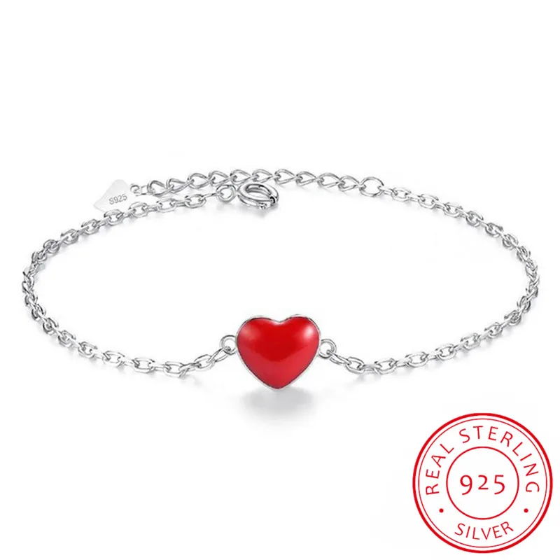 Srečen dvostranski Rdeče Srce 925 Sterling Srebrna Zapestnica Za Ženske Preprosta Modna Funt-srebrni Nakit S-B130