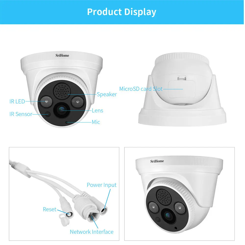 Sricam SH030 3.0 MP IP Dome Kamera H. 265 Varnosti CCTV Wifi Kamera Mobile Remote Pogled dvosmerni Audio Alarm Pritisni in ONVIF Delo Na NVR