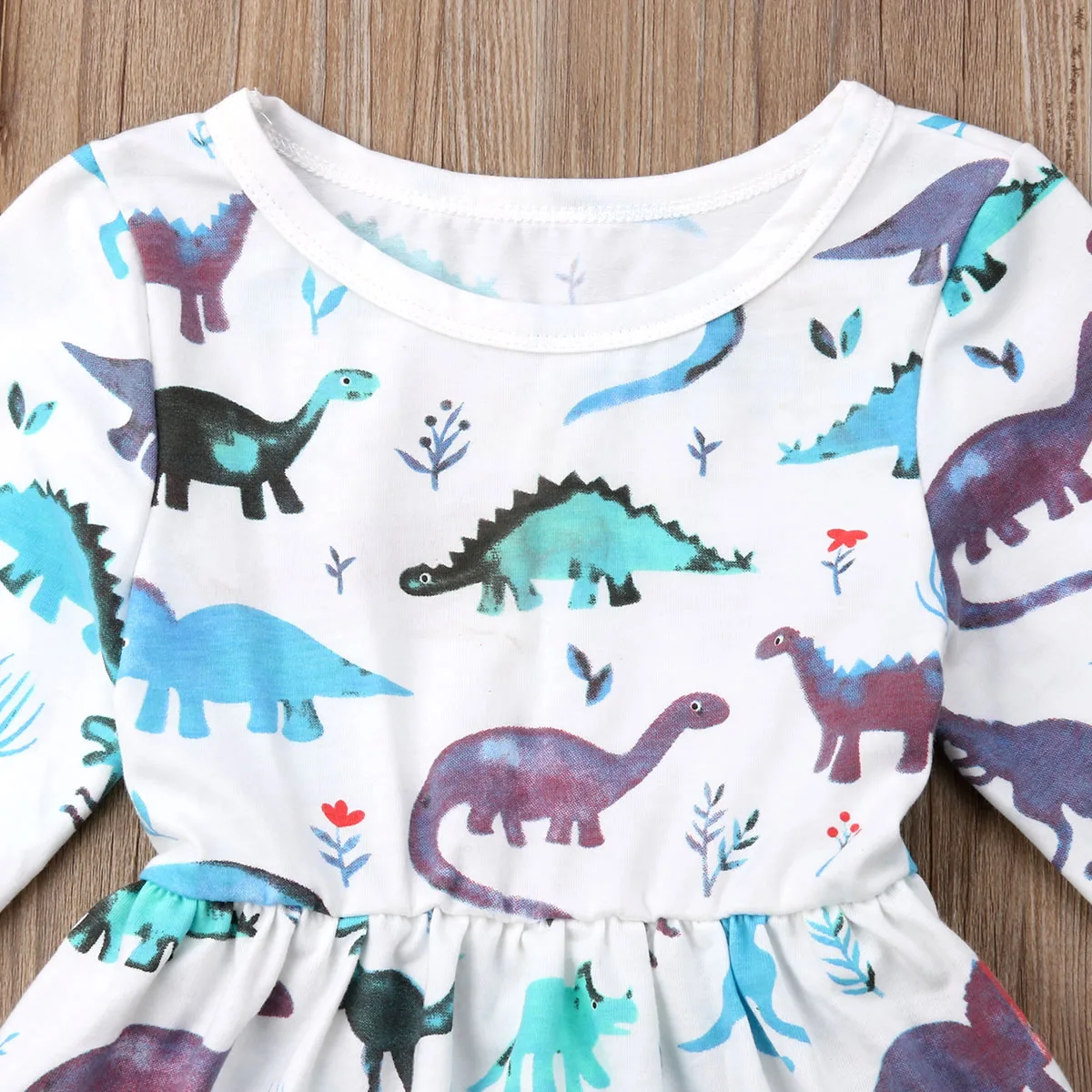 Srčkan malčka otrok baby dekle obleko z dolgimi rokavi risanka dinozaver tiskanja obleko casual poletnih oblačil