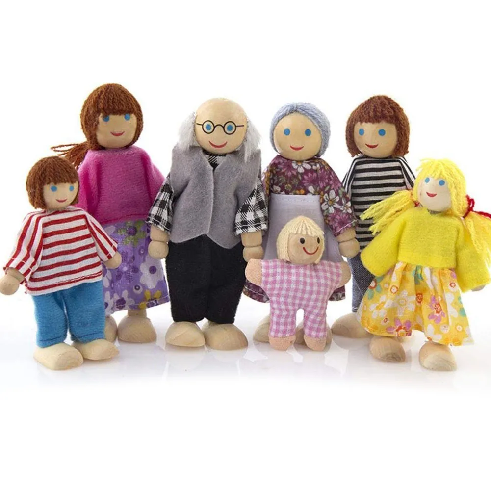 Srčkan Poseable Mini Ljudi Figuric Lesene Srečna Družina Oblečena Lutka Prilagodljiv Lutka Otroci Igrače Darilo Za Rojstni Dan Za Otroke