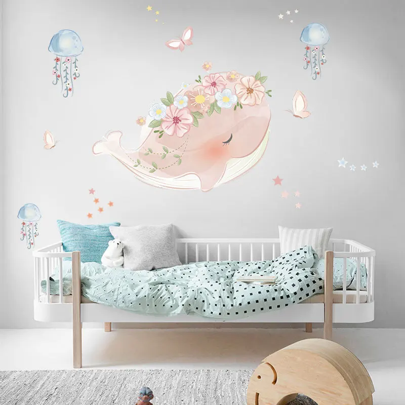 Srčkan roza kita venec meduze stenske nalepke, otroške sobe, spalnica, dnevna soba okraskov freska za dom dekor nalepke ozadje
