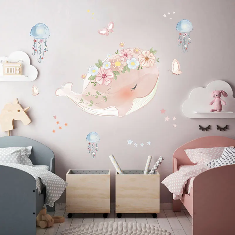 Srčkan roza kita venec meduze stenske nalepke, otroške sobe, spalnica, dnevna soba okraskov freska za dom dekor nalepke ozadje