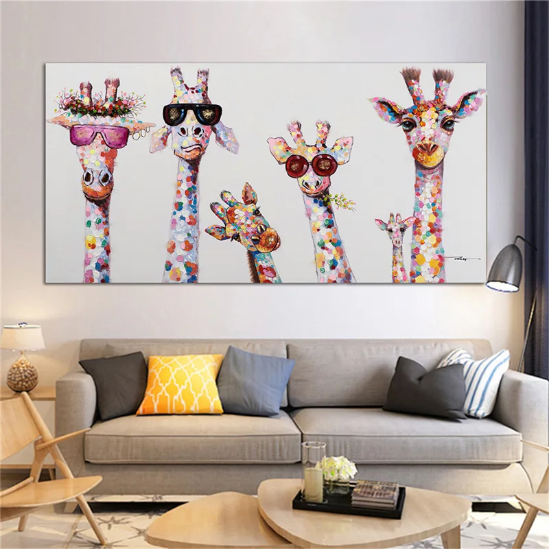 Srčkan žirafa childs soba, spalnica dekor platno živali slikarsko platno sodobne art natisne dropshipping dom dekor, plakati, tiskanje